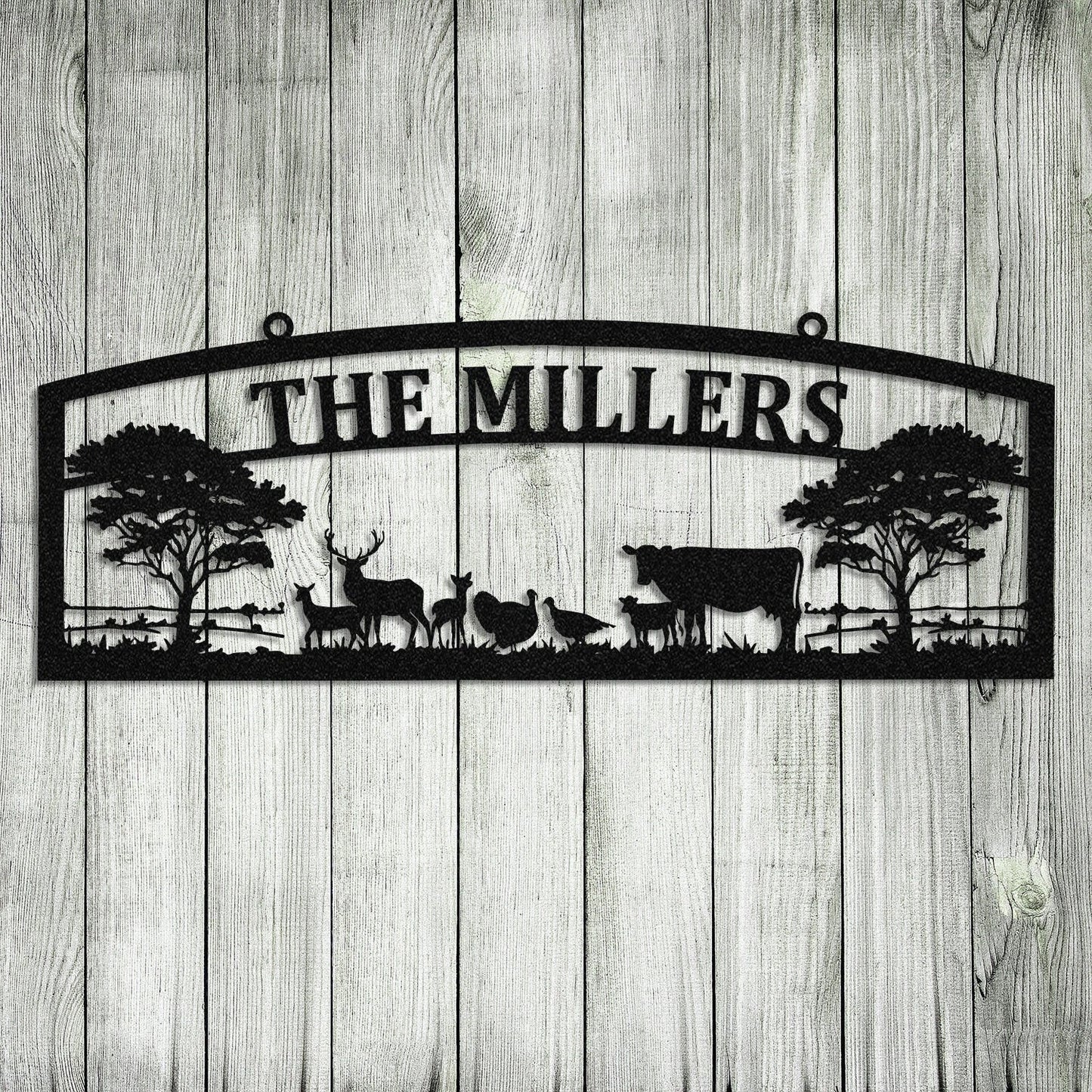 Personalized Family Name Cow Turkey Deer Hunting Metal Sign Monogram, Metal Laser Cut Metal Signs Custom Gift Ideas