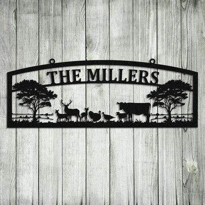 Personalized Family Name Cow Turkey Deer Hunting Metal Sign Monogram, Metal Laser Cut Metal Signs Custom Gift Ideas