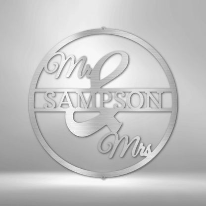 Personalized Mr and Mrs Circle Monogram Steel Art Wall Decor Metal Name Sign Laser Cut Metal Signs Custom Gift Ideas
