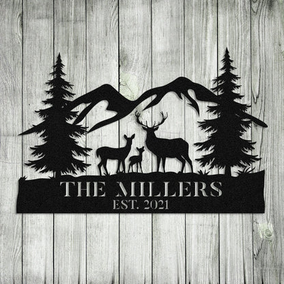 Personalized Family Name Deer Doe Fawn Hunting Hunter Metal Sign, Metal Laser Cut Metal Signs Custom Gift Ideas