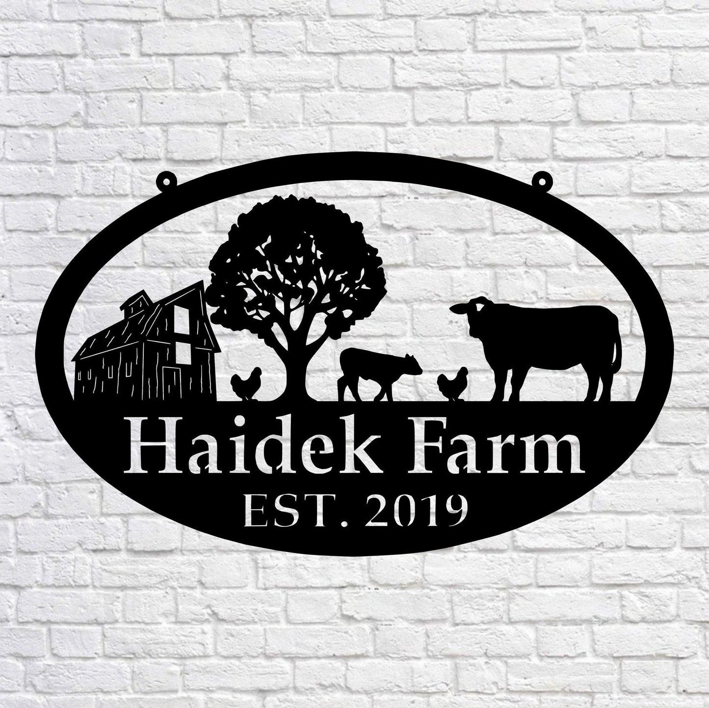 Metal Farm Sign ,barn And Cow And Chickens Personalized Family Name Metal Sign Wedding Gift Personalized Gift Metal Wall Art, Laser Cut Metal Signs Custom Gift Ideas