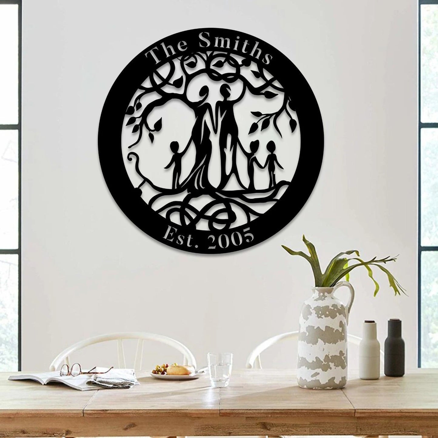 Customized Name And Date Five Members Family Tree Of Life Metal Art Laser Cut Metal Signs Custom Gift Ideas