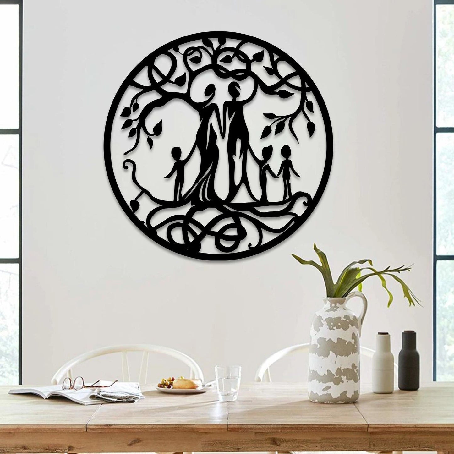 Mom, Dad And Three Kids Tree Of Life Metal Art, Weatherproof Art Laser Cut Metal Signs Custom Gift Ideas