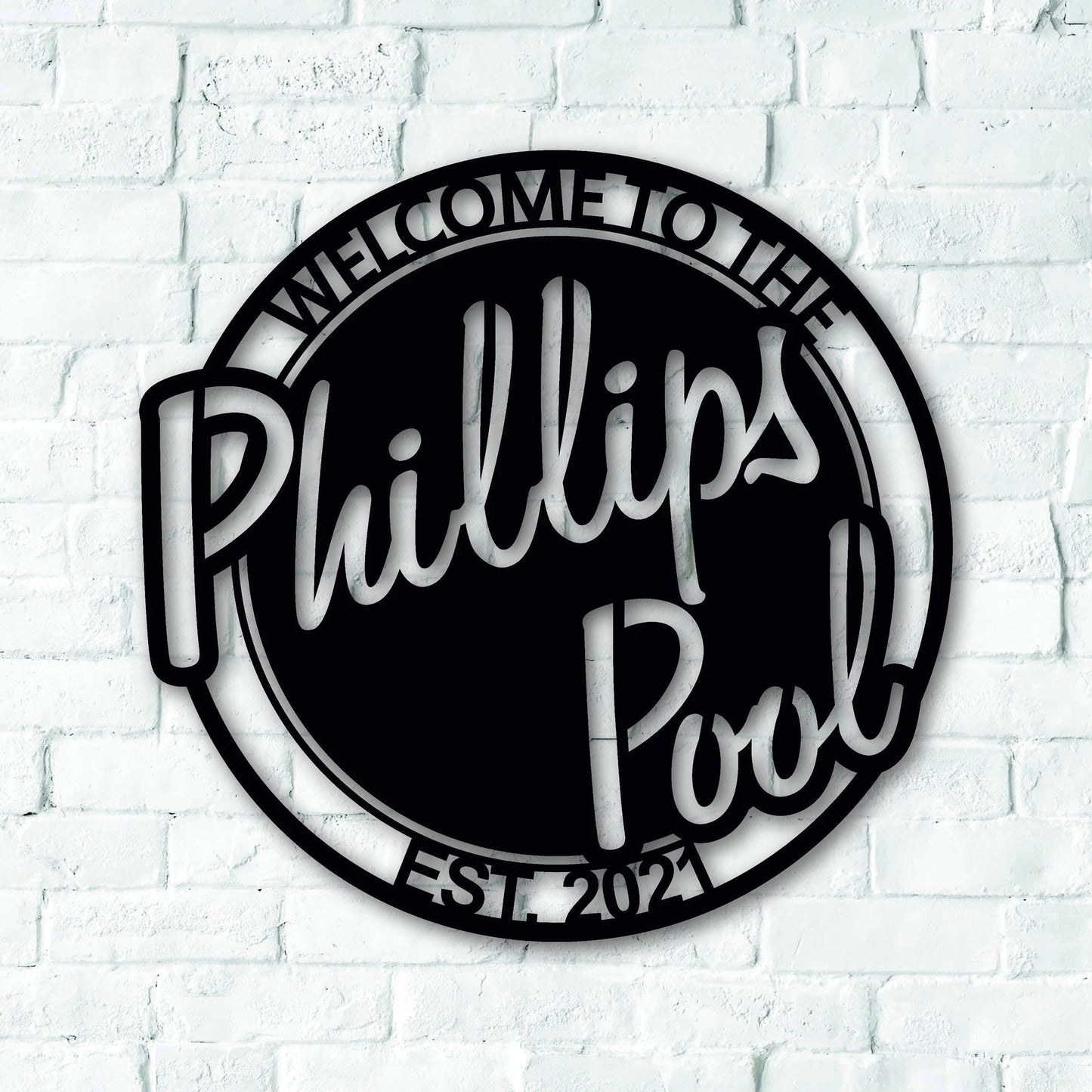 Personalized Welcome To The Pool With Established Date Metal Sign, Metal Last Name Sign, Personalized Metal Name Sign, Metal Wall Art Decor Laser Cut Metal Signs Custom Gift Ideas