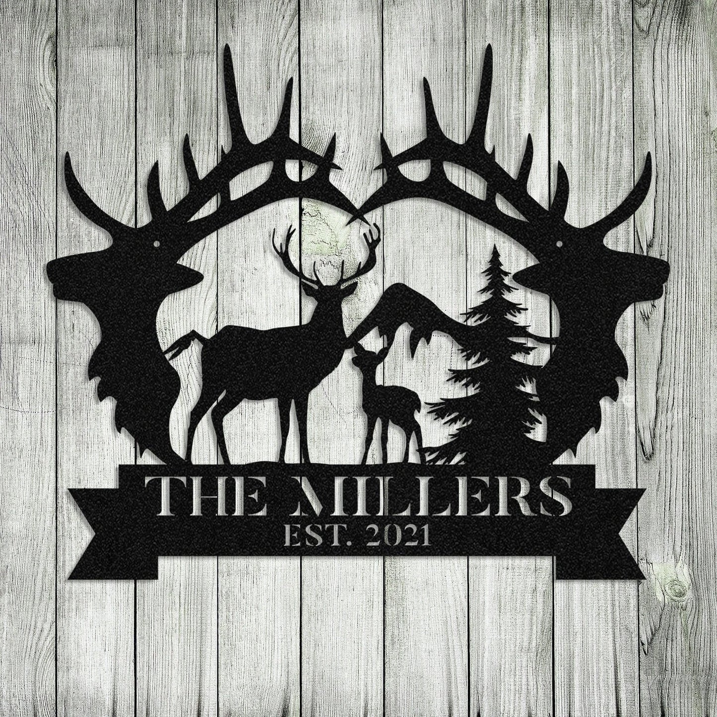 Personalized Family Name Date Deer Fawn Hunting Hunter Metal Sign Monogram Custom Outdoor Cabin Lodge Camp Wall Decor Art Gift For Him Dad