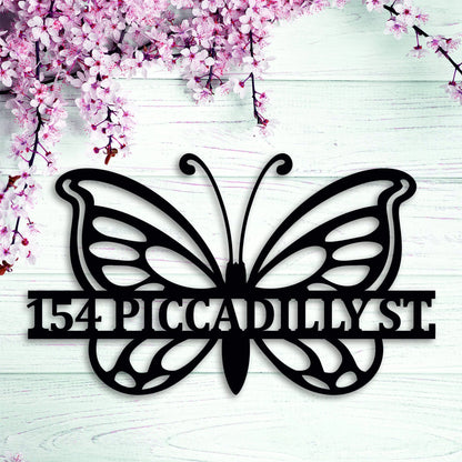 Custom Metal Address Sign Butterfly Wilderness Rustic Sign Metal House Number Sign Outdoor Wall Decor Address Plaque Housewarming Gift