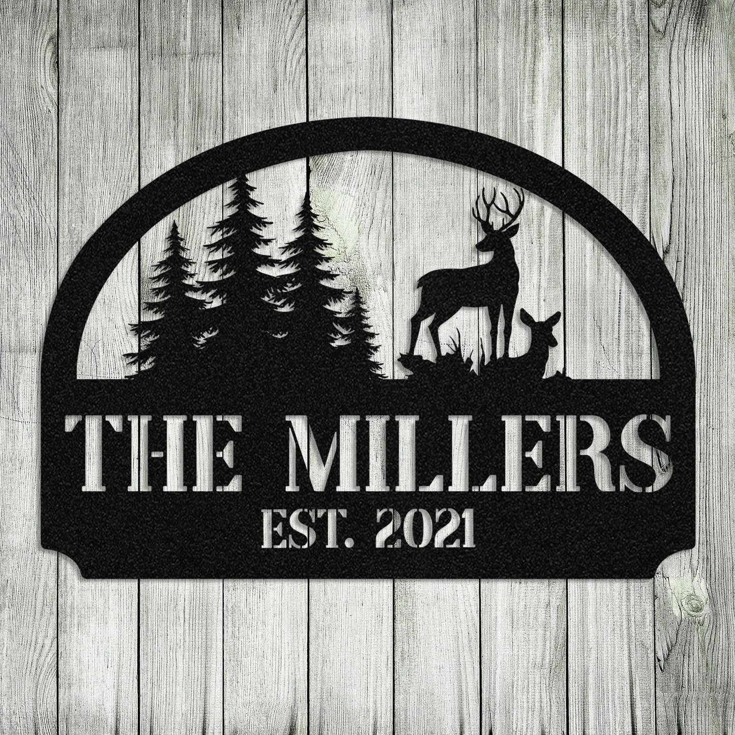 Personalized Family Deer Doe Hunting Hunter Metal Sign, Custom Outdoor Wall Decor, Art Gift For Him Dad, Metal Laser Cut Metal Signs Custom Gift Ideas