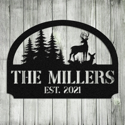Personalized Family Deer Doe Hunting Hunter Metal Sign, Custom Outdoor Wall Decor, Art Gift For Him Dad, Metal Laser Cut Metal Signs Custom Gift Ideas