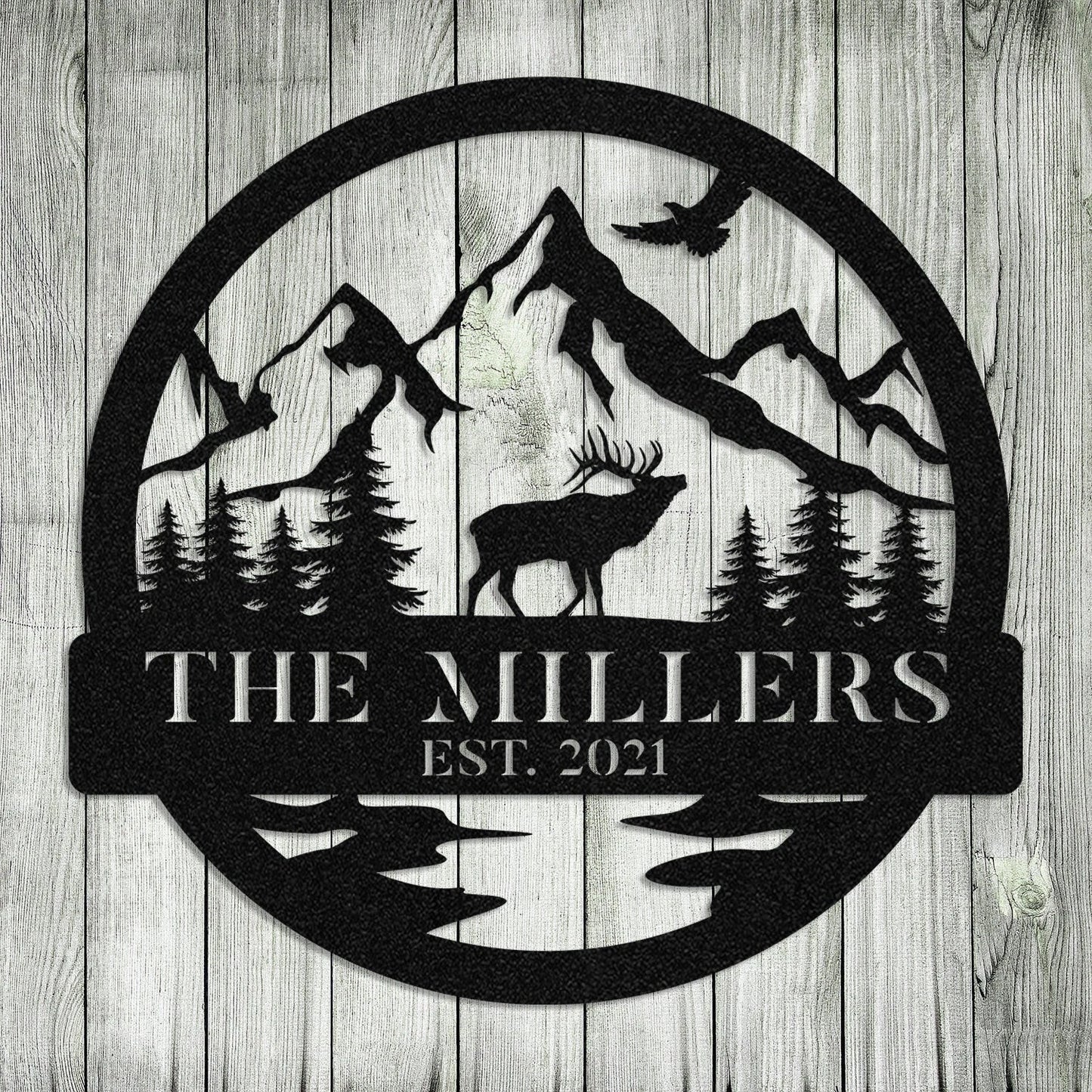 Personalized Family Name Date Elk Deer Hunting Hunter Metal Sign Monogram Custom Outdoor Cabin Lodge Camp Wall Decor Art Gift For Him Dad
