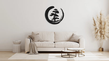 Bonsai Tree Metal Wall Decor, Metal Wall Art, Enso Circle, Tree Of Life Metal Wall Art, Housewarming Gift, Living Room Decor, Metal Laser Cut Metal Signs Custom Gift Ideas