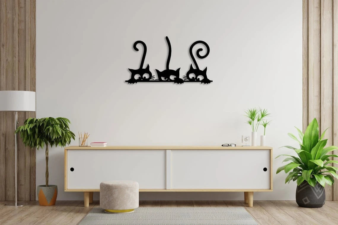 Three Cats Peeking for Cat Lovers Wall Art Decor Cut Metal Sign Laser Cut Metal Signs Custom Gift Ideas