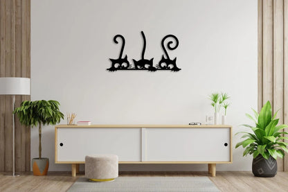 Three Cats Peeking for Cat Lovers Wall Art Decor Cut Metal Sign Laser Cut Metal Signs Custom Gift Ideas