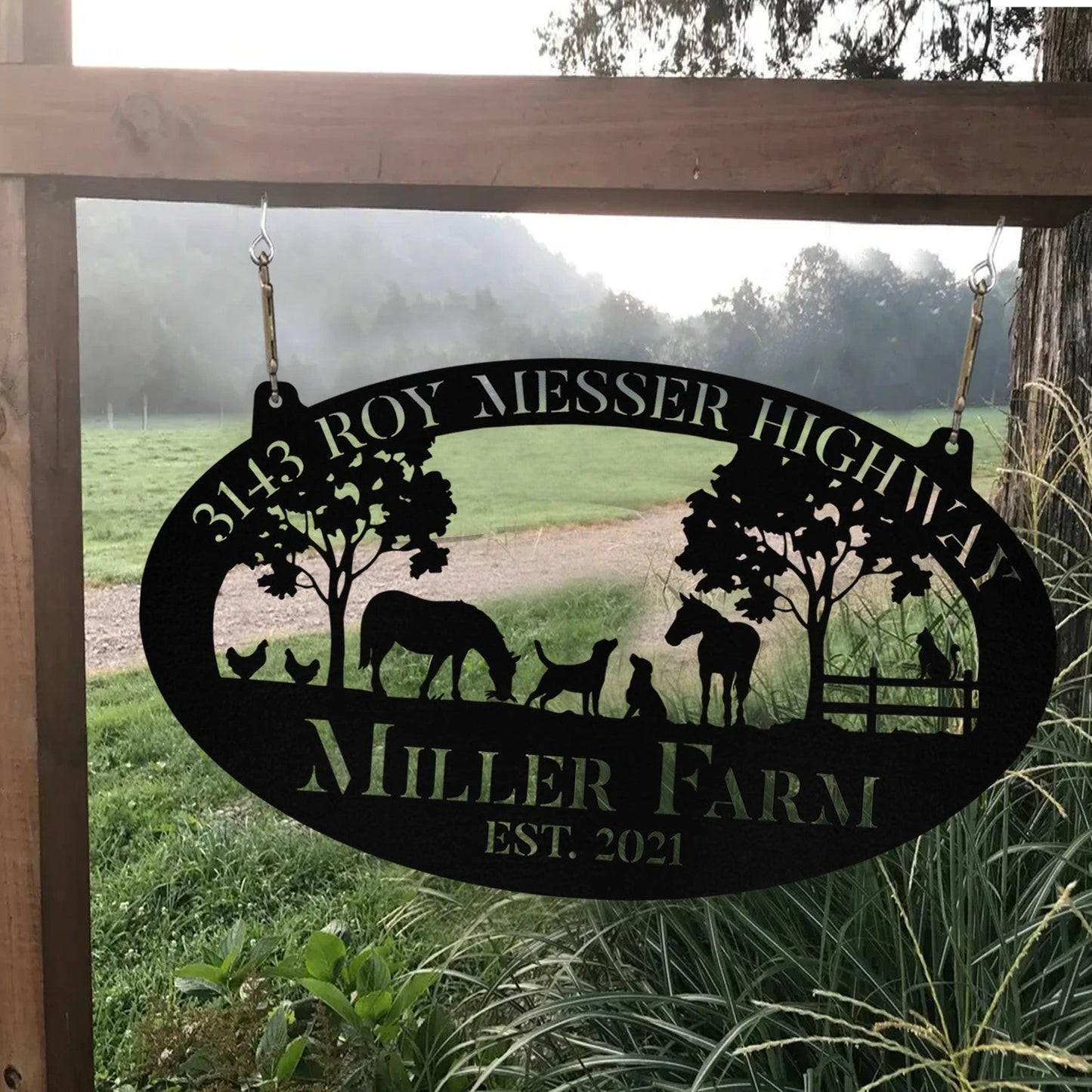 Personalized Metal Horse Dog Cat Chicken Sign Monogram Custom Outdoor Farm Ranch Stable Acres Wall Decor Art Gift