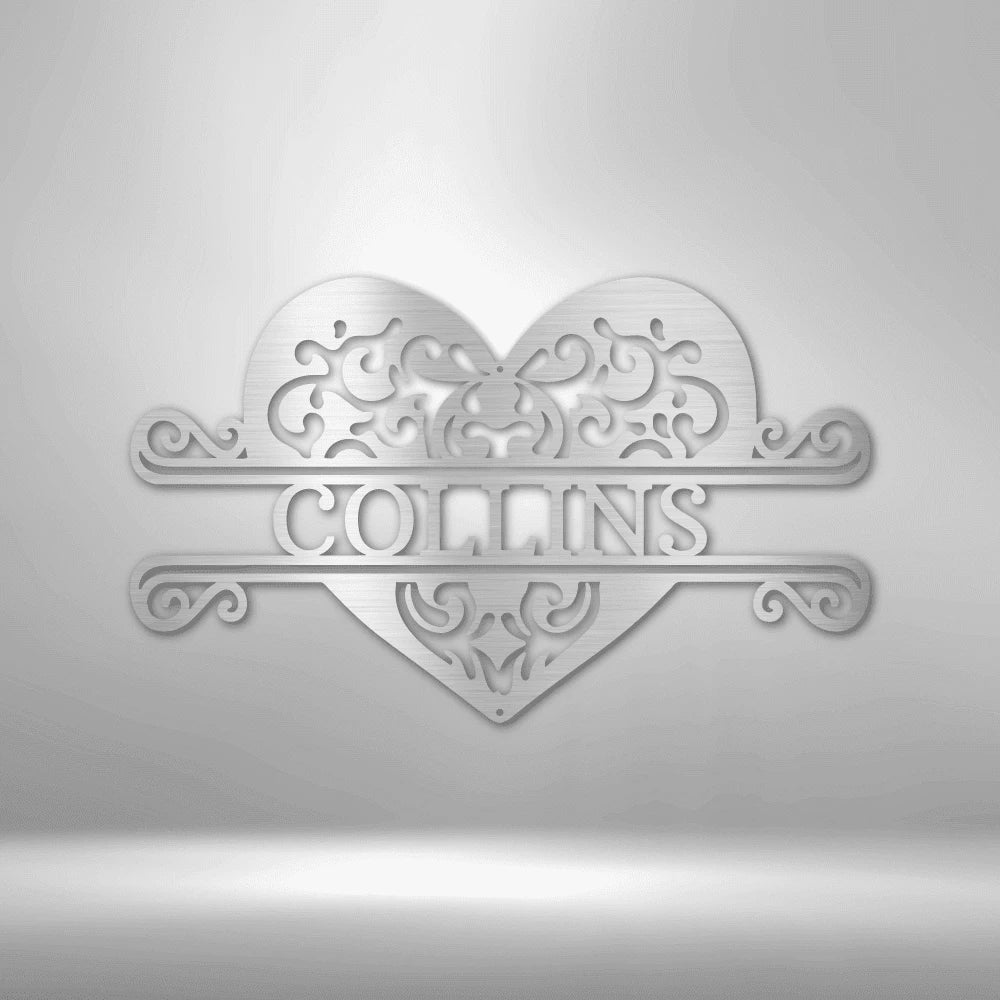 Personalized Fancy Heart Monogram Steel Art Wall Decor Metal Name Sign Laser Cut Metal Signs Custom Gift Ideas