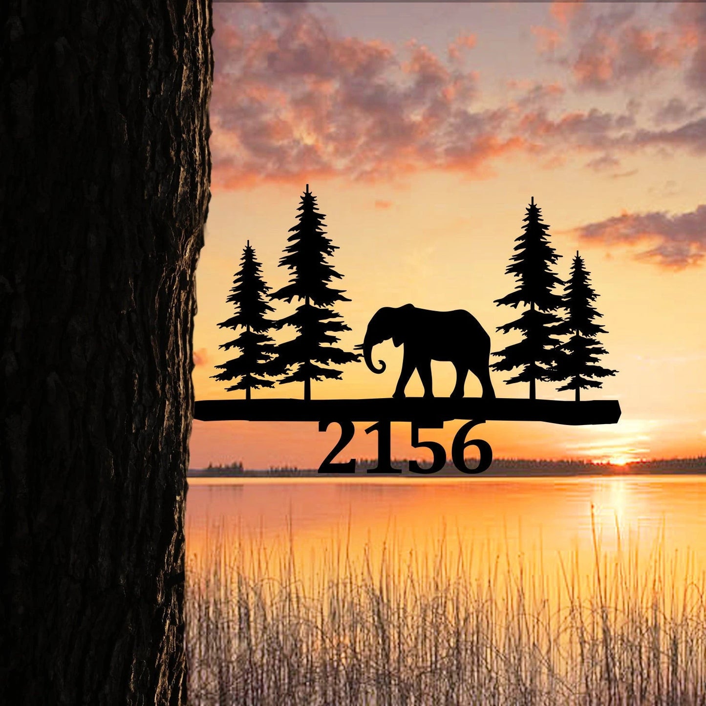 Personalized Address Elephant Metal Tree Stake, Tree Metal Sign Laser Cut Metal Signs Custom Gift Ideas