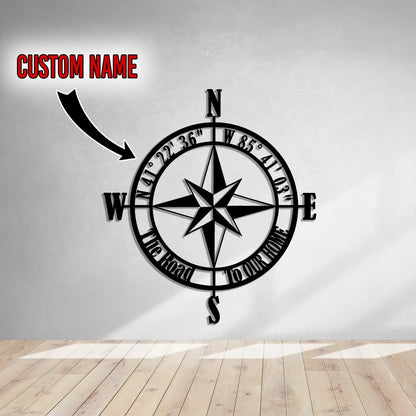 Nautical Compass Rose Compass Rose Personalized Coordinates Sign Custom Metal Wall Sign Wall Decor Housewarming Gift