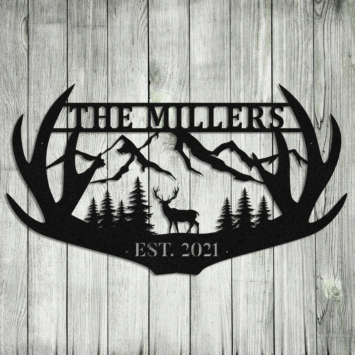 Personalized Family Name Deer Hunting Hunter Metal Sign Monogram, Custom Outdoor Farm, Cabin, Lodge, Camp, Wall Decor, Art Gift For Him, Metal Laser Cut Metal Signs Custom Gift Ideas