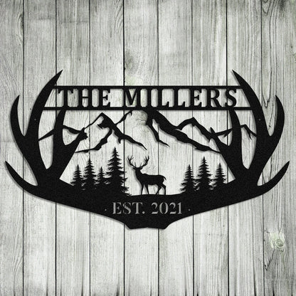 Personalized Family Name Deer Hunting Hunter Metal Sign Monogram, Custom Outdoor Farm, Cabin, Lodge, Camp, Wall Decor, Art Gift For Him, Metal Laser Cut Metal Signs Custom Gift Ideas
