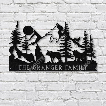 Personalized Howling Wolf And Mountain Forrest Metal Sign, Cabin Decor, Metal Laser Cut Metal Signs Custom Gift Ideas