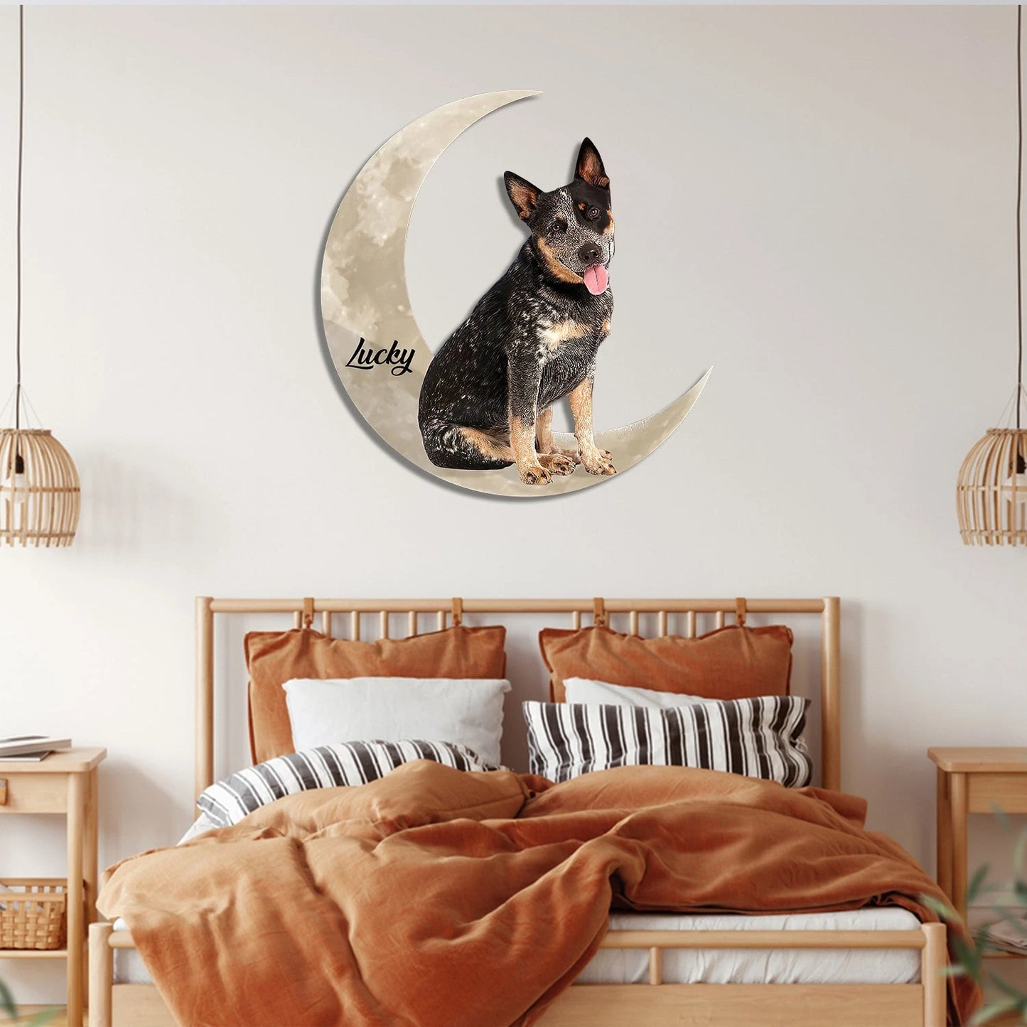 Blue Heeler Australian Cattle Dog And Moon Funny Personalized Cut Metal Sign, Custom Christmas Gift Wall Decoration For Dog Lovers Laser Cut Metal Signs Custom Gift Ideas