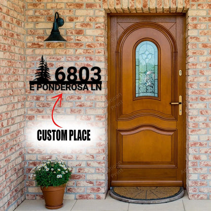 Custom Metal Home House Address Sign With Tree For Rock Or Wall