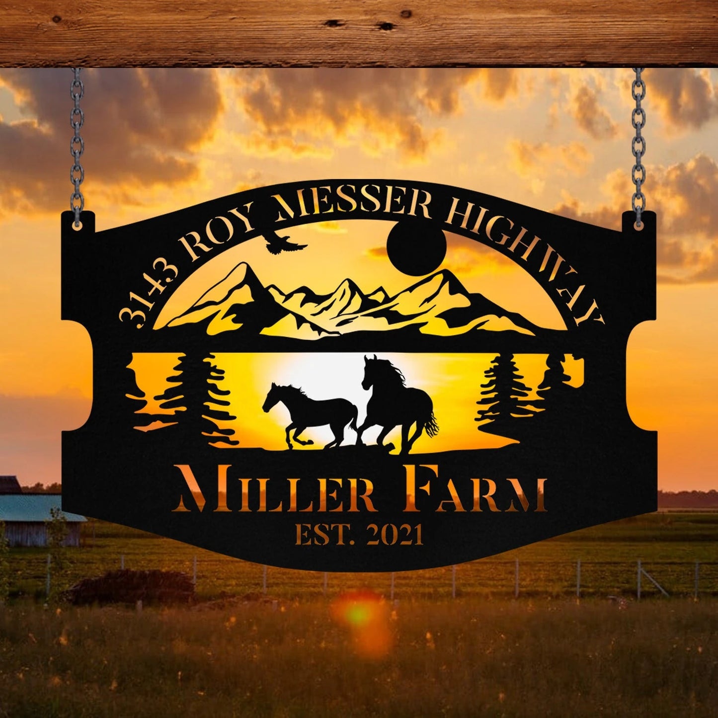 Personalized Metal Wild Horse Sign Monogram, Farm, Farmhouse, Stable, Acres, Metal Laser Cut Metal Signs Custom Gift Ideas