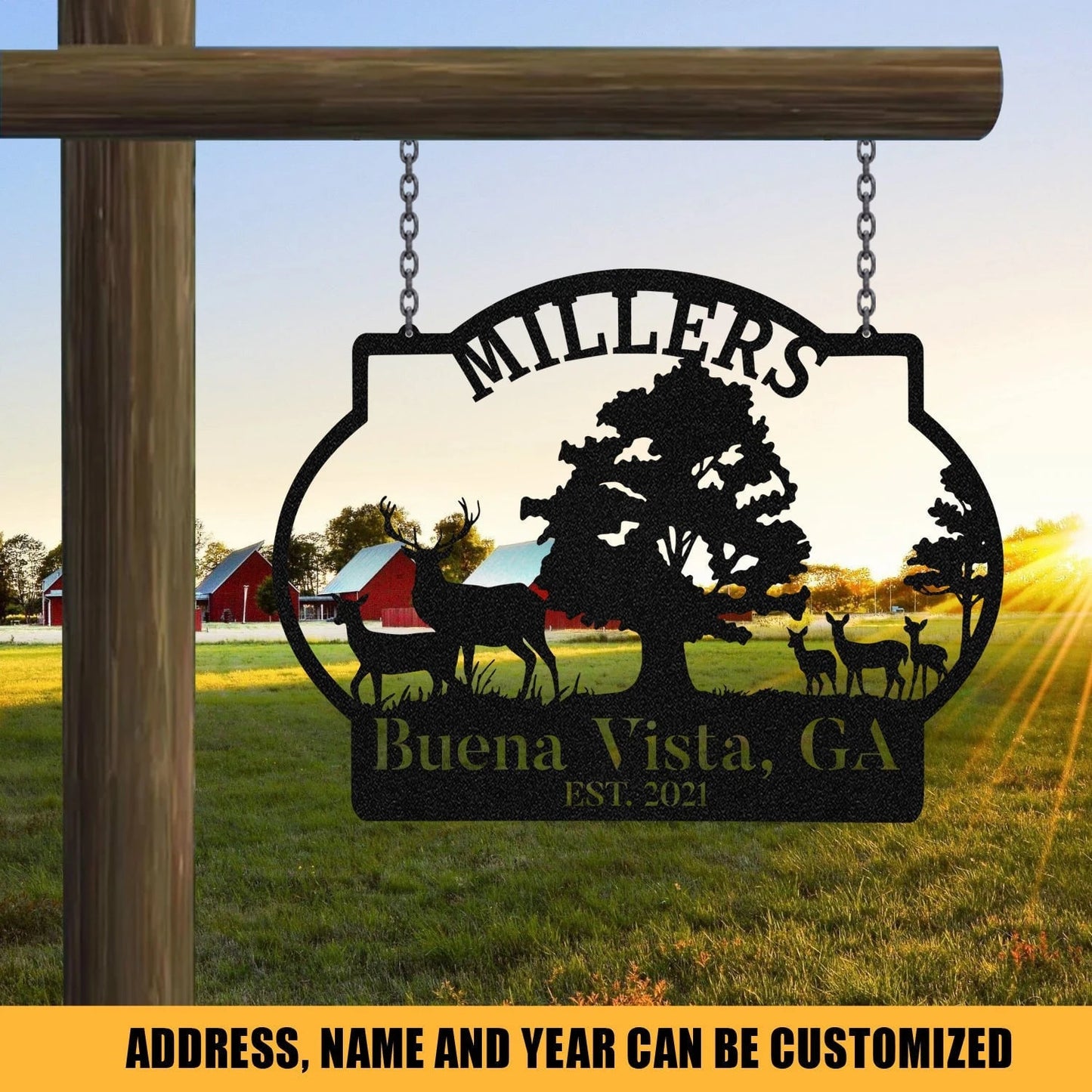 Personalized Family Name Deer Hunting Metal Sign, Custom Outdoor Farm, Wall Decor, Art Gift For Him, Metal Laser Cut Metal Signs Custom Gift Ideas