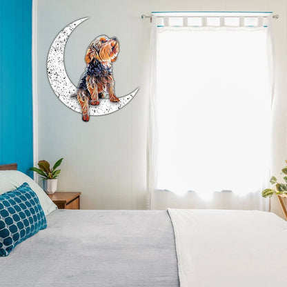 Dog Metal Sign Yorkshire Terrier Sit On The Moon Gift for Dog Lover