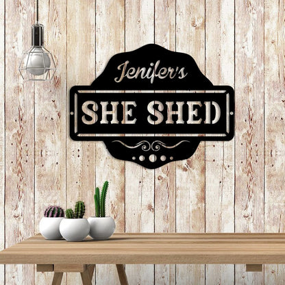 Personalized Name She Shed Metal Sign, Steel Plaque, Gift For Her Laser Cut Metal Signs Custom Gift Ideas