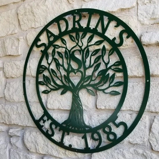 Family Name Sign, Tree Of Life Sign, Wall Decor, Plasma Cut Steel Sign ,custom Monogram,wreath, Welcome Sign, Personalized Sign, Home Decor Laser Cut Metal Signs Custom Gift Ideas