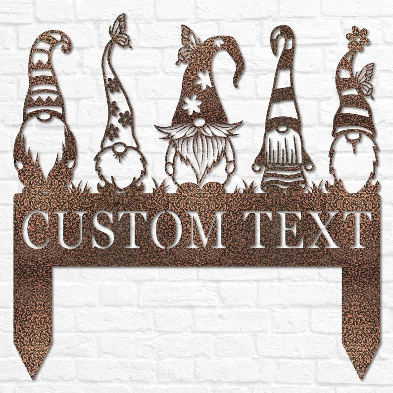 Garden Gnome Yard Stake Custom Family Name Sign Christmas Gnome Stakes Gnome Metal Art Gnome Monogram Yard Decor Outdoor Decor
