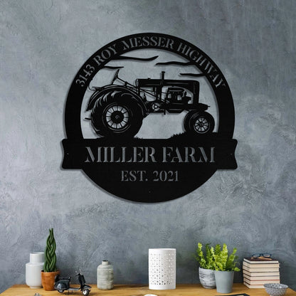 Personalized Metal Farm Sign Tractor Monogram Custom Outdoor Farmhouse Front Gate Entry Road Wall Decor Art Gift