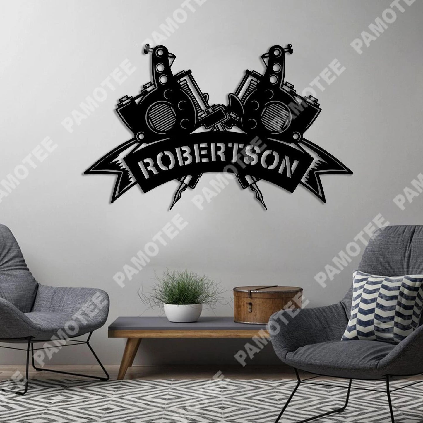 Personalized Name Tattoo Machine Metal Sign, Tattoo Studio Wall Decor, Metal Laser Cut Metal Signs Custom Gift Ideas