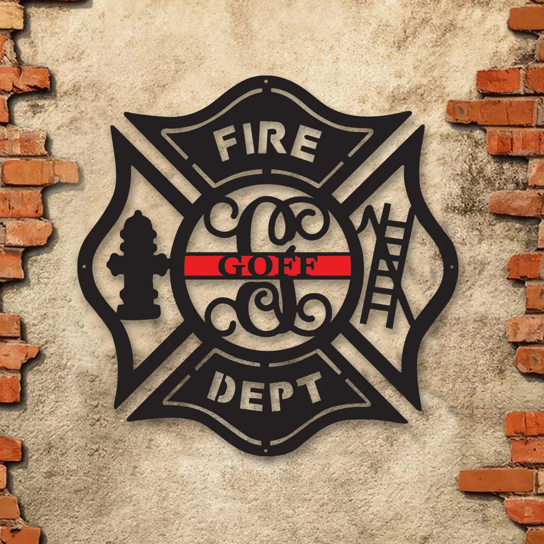 Firefighter Metal Maltese Cross W Ladder Custom Metal Fire Department Sign Monogram Door Hanger Firefighter Gift