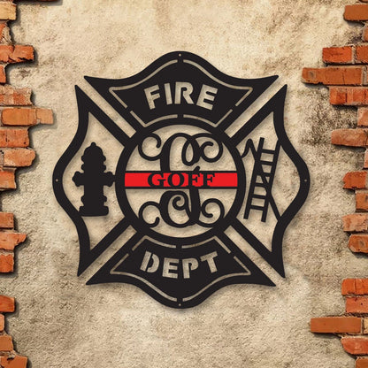 Firefighter Metal Maltese Cross W Ladder Custom Metal Fire Department Sign Monogram Door Hanger Firefighter Gift
