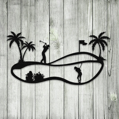 Golf Course Metal Art, Steel Door Hanging, Man Cave Wall Art Laser Cut Metal Signs Custom Gift Ideas