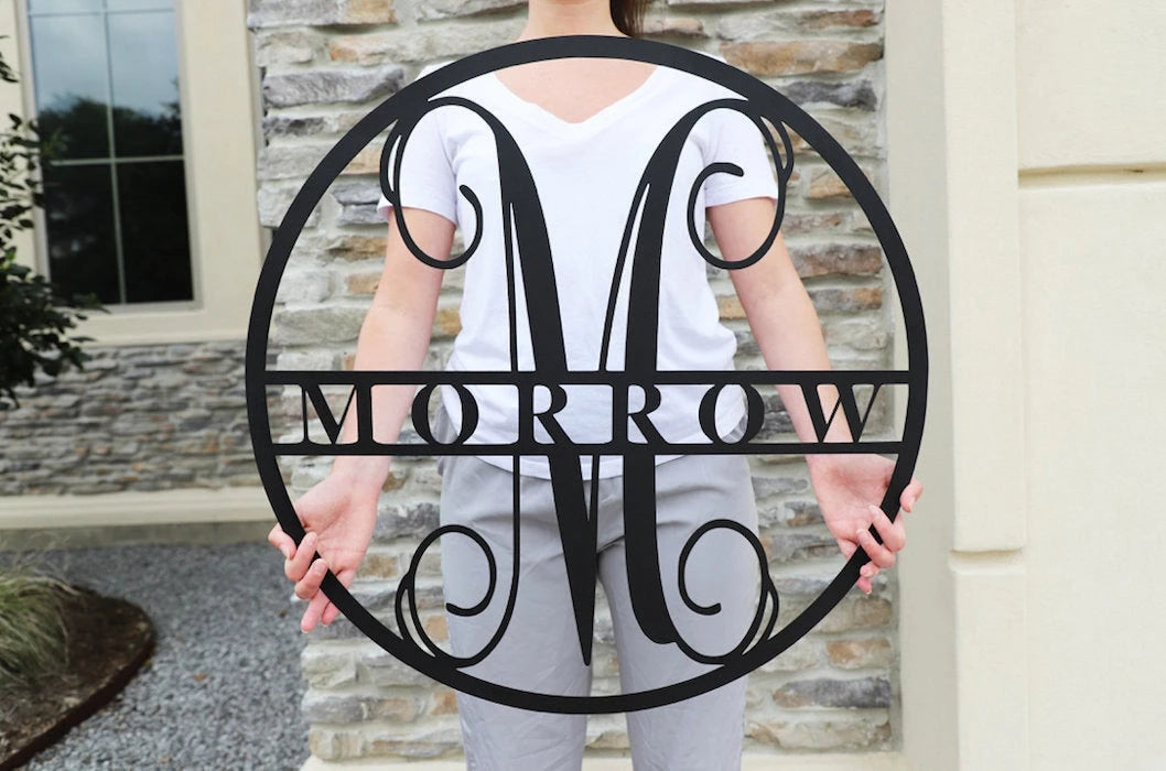 Metal Family Name Sign, Monogram Door Hanger, Last Name Sign, Family Sign, Front Door Wreaths, Door Decor, Custom Name Sign Laser Cut Metal Signs Custom Gift Ideas