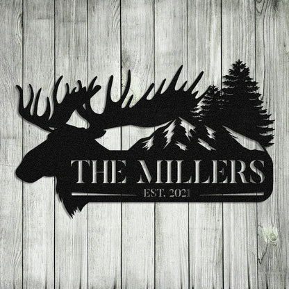 Moose Deer Hunting Hunter Metal Sign Monogram, Custom Outdoor Farm, Cabin, Lodge, Camp, Wall Decor, Metal Laser Cut Metal Signs Custom Gift Ideas