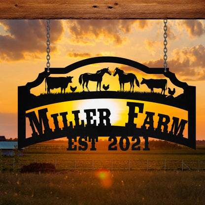 Personalized Metal Farm Sign Horse Cow Chicken, Custom Outdoor Farmhouse, Metal Laser Cut Metal Signs Custom Gift Ideas