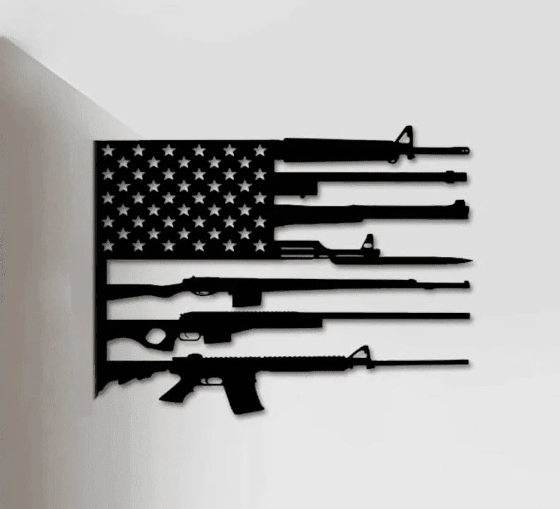 US Flag Military Guns Cut Metal Sign Laser Cut Metal Signs Custom Gift Ideas Best Veteran
