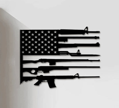 US Flag Military Guns Cut Metal Sign Laser Cut Metal Signs Custom Gift Ideas Best Veteran
