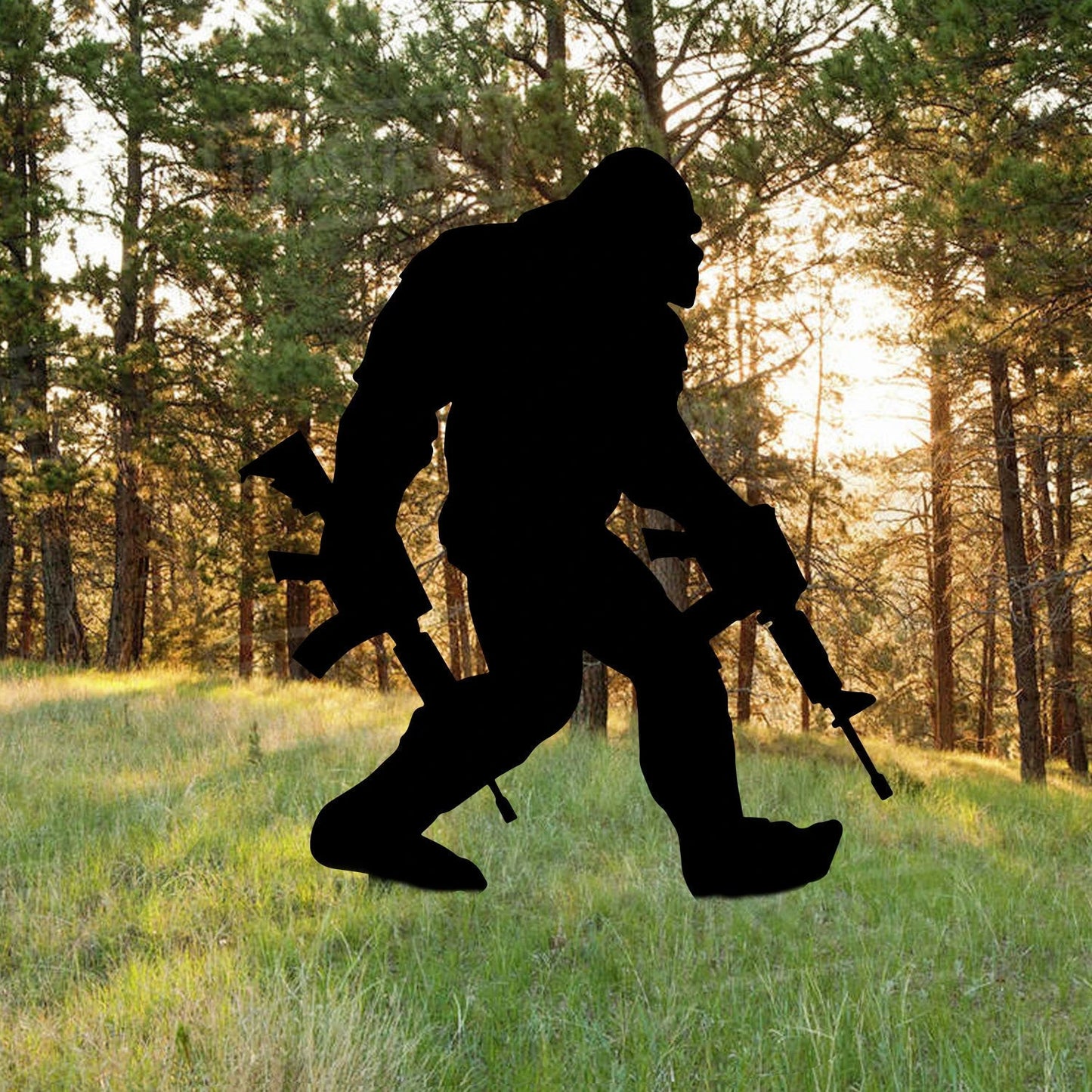 Bigfoot Holding Ar14 Metal Garden Art, Veteran Yard Sign, Military Decor Laser Cut Metal Signs Custom Gift Ideas