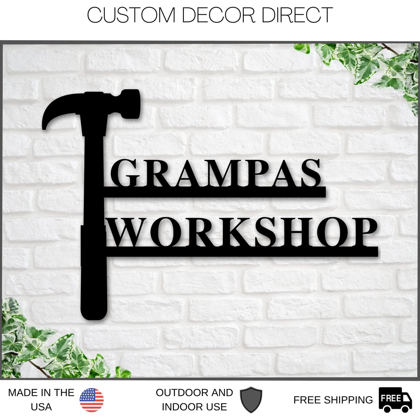 Grandpa's Workshop Sign, Crescent Wrench & Hammer Art, Gift For Grandpa, Woodworker Sign, Custom Workshop Sign, Grandpa Gift, Workshop Sign Laser Cut Metal Signs Custom Gift Ideas-2