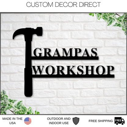 Grandpa's Workshop Sign, Crescent Wrench & Hammer Art, Gift For Grandpa, Woodworker Sign, Custom Workshop Sign, Grandpa Gift, Workshop Sign Laser Cut Metal Signs Custom Gift Ideas-2