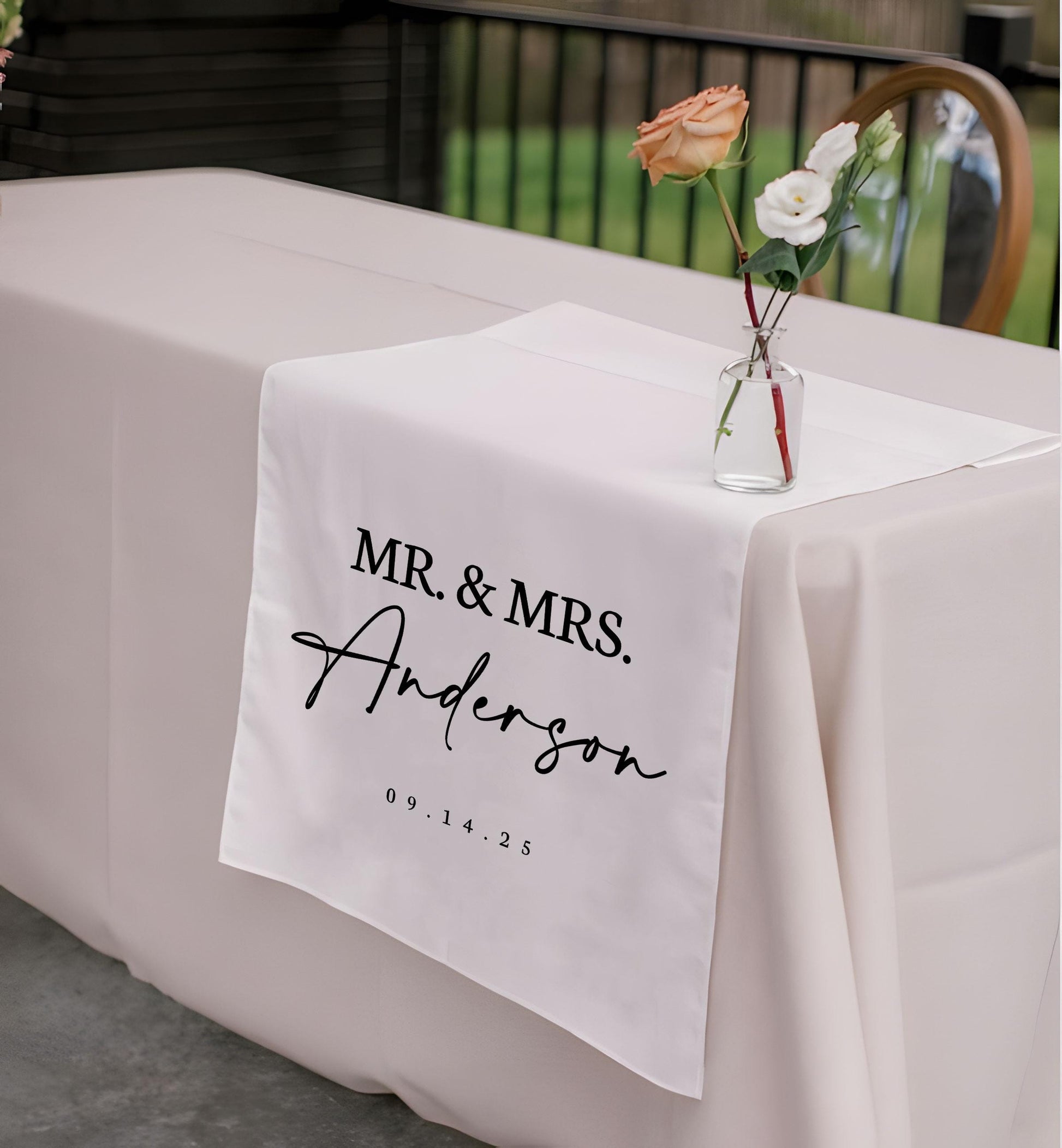 Wedding Table Runner, Personalized Last Name Sign, Custom Linen Wedding Banner, Sweetheart Table Decor, Wedding Reception ...