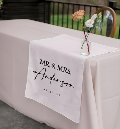 Wedding Table Runner, Personalized Last Name Sign, Custom Linen Wedding Banner, Sweetheart Table Decor, Wedding Reception ...