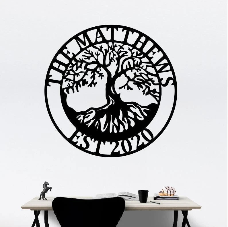 Personalized Family Name Tree Of Life Sign, Metal Wall Decor, Monogram Name Sign, Home Decor, Personalized Tree Of Life Decor, Laser Cut Metal Signs Custom Gift Ideas