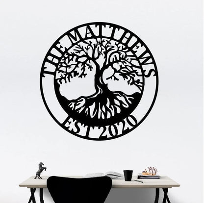 Personalized Family Name Tree Of Life Sign, Metal Wall Decor, Monogram Name Sign, Home Decor, Personalized Tree Of Life Decor, Laser Cut Metal Signs Custom Gift Ideas