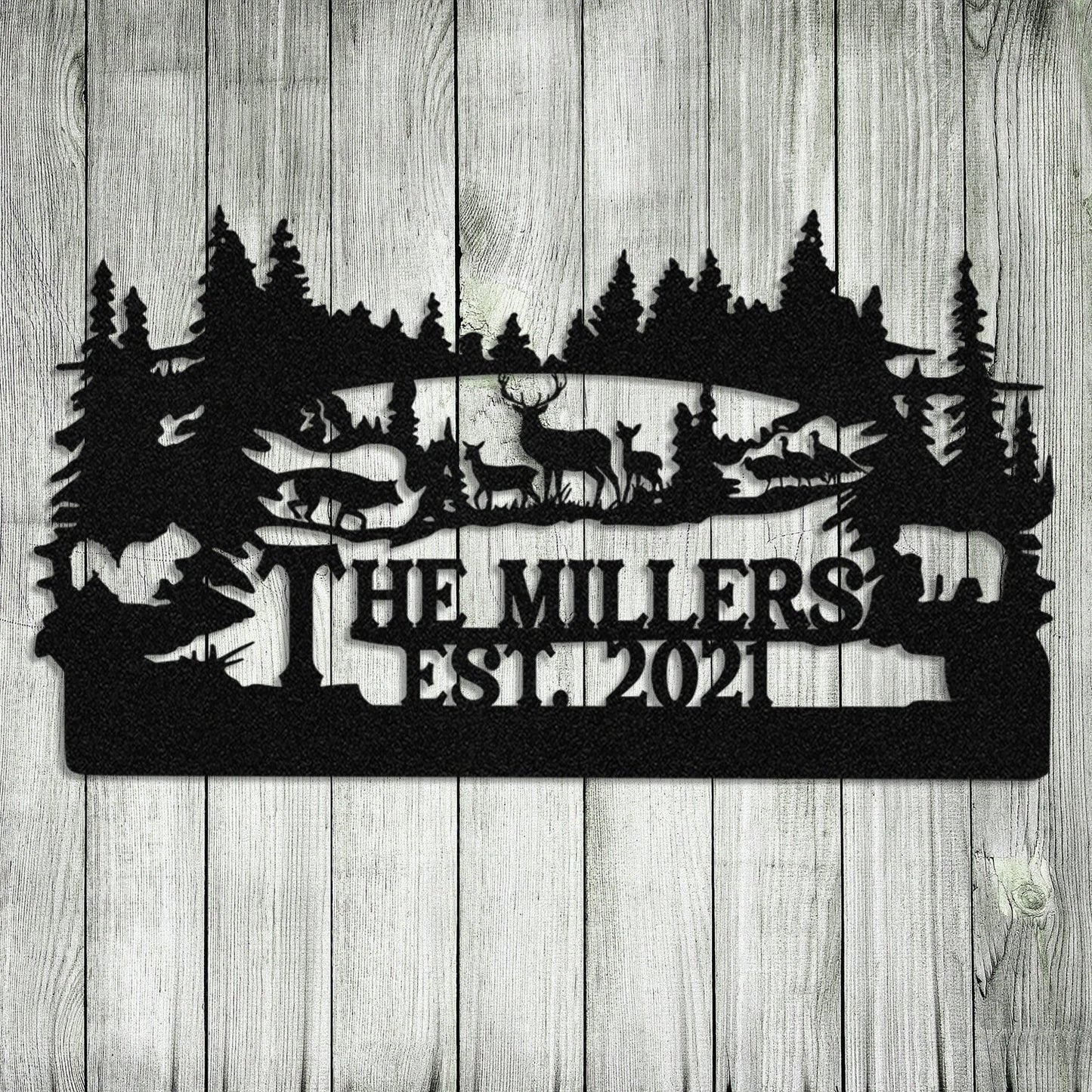 Personalized Family Name Turkey Bear Deer Hunting Metal Sign, Metal Laser Cut Metal Signs Custom Gift Ideas
