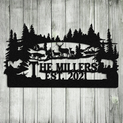 Personalized Family Name Turkey Bear Deer Hunting Metal Sign, Metal Laser Cut Metal Signs Custom Gift Ideas